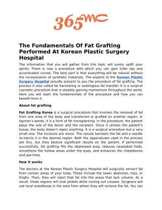 The Fundamentals Of Fat Grafting Performed At Korean Plastic Surgery Hospital