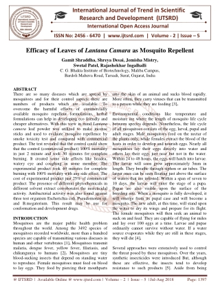 Efficacy of Leaves of Lantana Camara as Mosquito Repellent