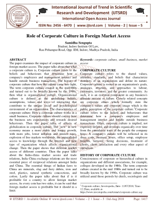 Role of Corporate Culture in Foreign Market Access