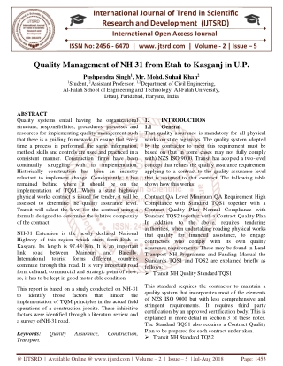 Quality Management of NH 31 from Etah to Kasganj in U.P.