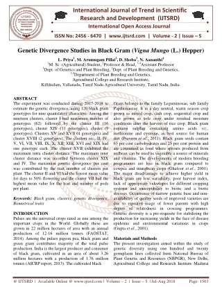 Genetic Divergence Studies in Black Gram Vigna Mungo L. Hepper