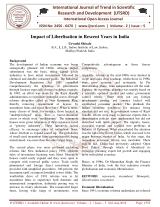 Impact of Liberlisation in Rescent Years in India