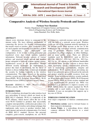 Comparative Analysis of Wireless Security Protocols and Issues