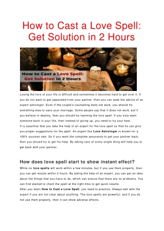 How to Cast a Love Spell: Get Solution in 2 Hours