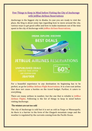 Few Things to Keep in Mind before Visiting the City of Anchorage with JetBlue Airlines Reservations