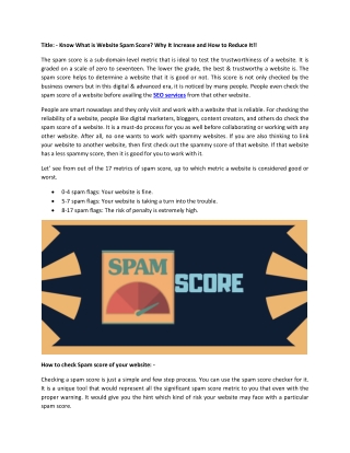 Know What is Website Spam Score? Why It Increase and How to Reduce It!!