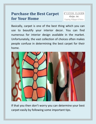 Purchase the Best Carpet for Your Home