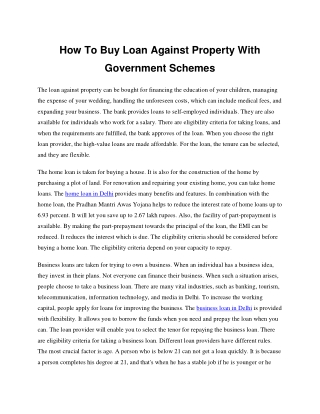 How To Buy Loan Against Property With Government Schemes