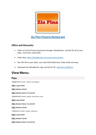 5% Off - Zio Pino Pizzeria Menu - Pizza Restaurant Mascot, NSW