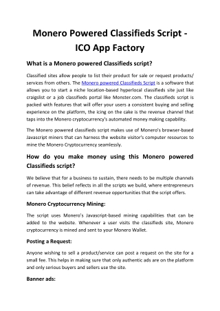 Monero Powered Classifieds Script - ICO App Factory