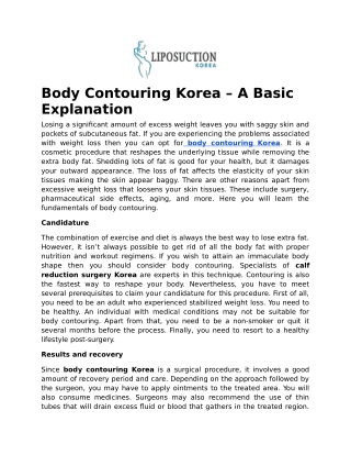 Body Contouring Korea – A Basic Explanation