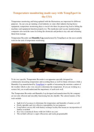Temperature monitoring made easy with TempXpert in the USA