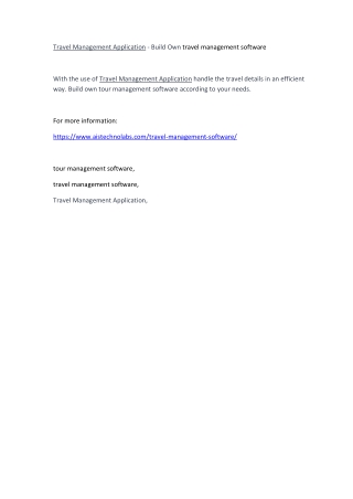 Travel Management Application - Build Own travel management software
