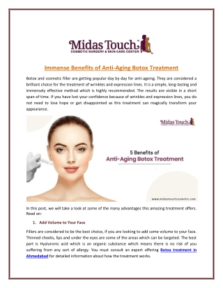 Immense Benefits of Anti-Aging Botox Treatment