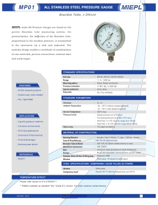 MP01 All Stainless Steel Pressure Gauge - Bourdon Tube, ≥ DN100