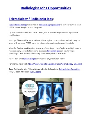 Radiologist Jobs Opportunities