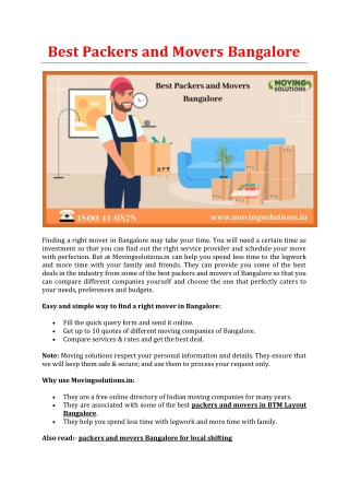 Best Packers and Movers Bangalore