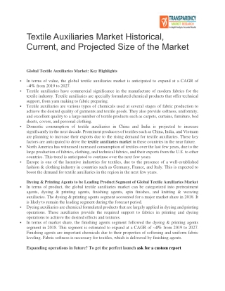 Textile Auxiliaries Market Historical, Current, And Projected Size Of The Market
