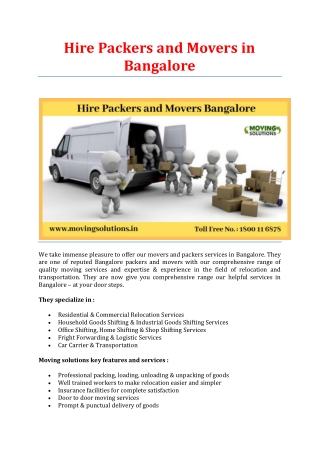 Hire Packers and Movers in Bangalore