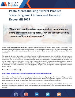 Photo Merchandising Market Product Scope, Regional Outlook and Forecast Report till 2025