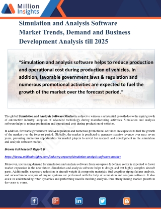 Simulation and Analysis Software Market Trends, Demand and Business Development Analysis till 2025