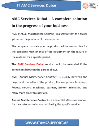 IT AMC Services Dubai – A complete solution in the progress of your business