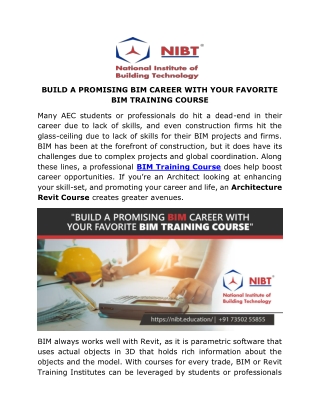 BUILD A PROMISING BIM CAREER WITH YOUR FAVORITE BIM TRAINING COURSE