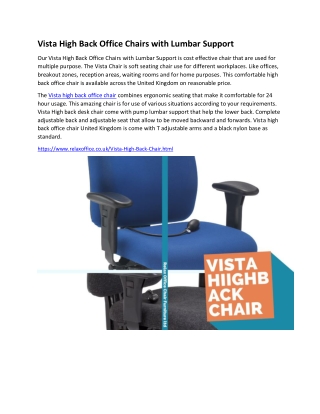 Vista High Back Office Chairs with Lumbar Support