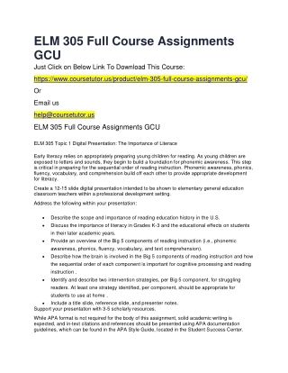 ELM 305 Full Course Assignments GCU