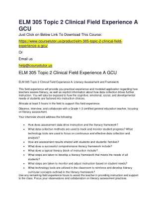 ELM 305 Topic 2 Clinical Field Experience A GCU