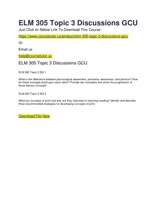 ELM 305 Topic 3 Discussions GCU