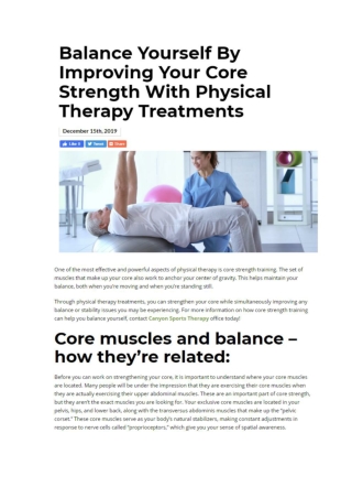 Balance Yourself By Improving Your Core Strength With Physical Therapy Treatments