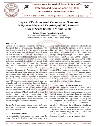 Impact of Environmental Conservation Status on Indigenous Medicinal Knowledge IMK Survival Case of South Imenti in Meru