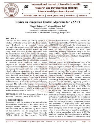 Review on Congestion Control Algorithm for VANET