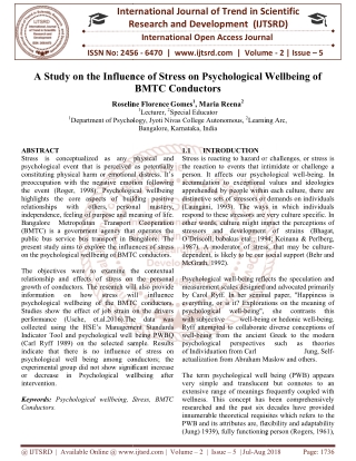 A Study on the Influence of Stress on Psychological Wellbeing of BMTC Conductors