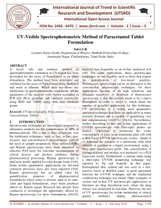 UV Visible Spectrophotometric Method of Paracetamol Tablet Formulation