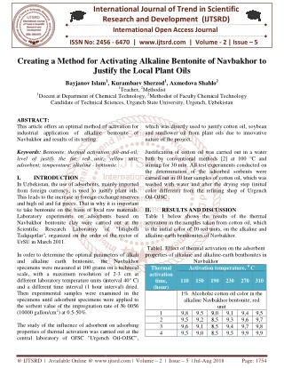 Creating a Method for Activating Alkaline Bentonite of Navbakhor to Justify the Local Plant Oils