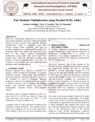 Fast Modular Multiplication using Parallel Prefix Adder