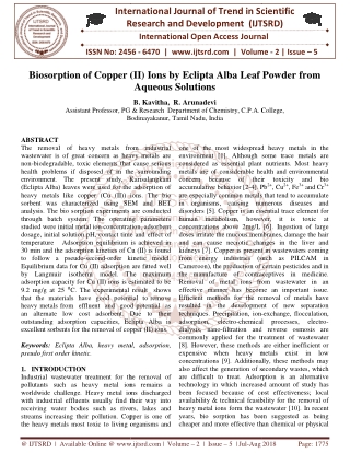 Biosorption of Copper II Ions by Eclipta Alba Leaf Powder from Aqueous Solutions