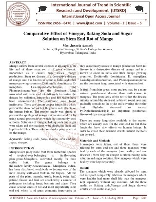 Comparative Effect of Vinegar, Baking Soda and Sugar Solution on Stem End Rot of Mango