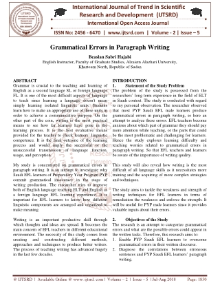 Grammatical Errors in Paragraph Writing