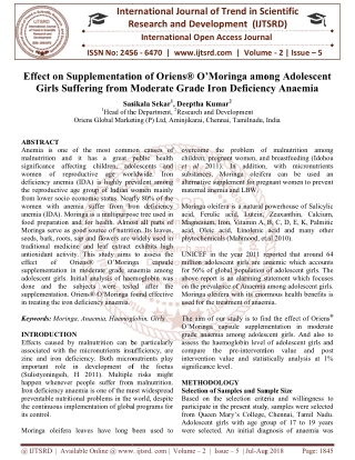 Effect on Supplementation of Oriens® O'Moringa among Adolescent Girls Suffering from Moderate Grade Iron Deficiency Anae