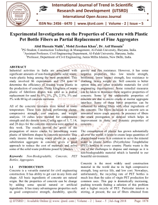 Experimental Investigation on the Properties of Concrete with Plastic Pet Bottle Fibers as Partial Replacement of Fine A