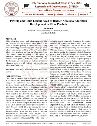 Poverty and Child labour need to reduce access to education development in Uttar Pradesh