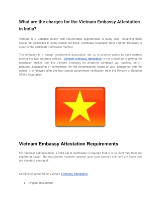 What are the charges for the vietnam embassy attestation in India?