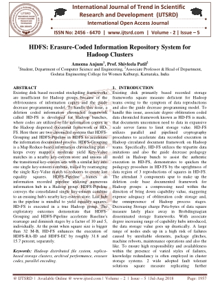 HDFS Erasure Coded Information Repository System for Hadoop Clusters