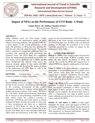 Impact on NPAs on the performance of UCO Bank A Study