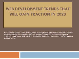 Web Development Trends that will Gain Traction in 2020