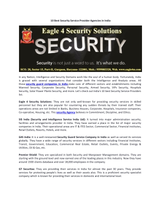 10 Best Security Service Provider Agencies in India