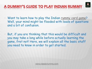 A Dummy’s Guide To Play Indian Rummy